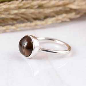 SHYAM JEWELRS Handmade 925 Sterling Silver Brown Smokey Quartz <b>Adjustable</b> Dainty <b>Ring</b> Unisex Boho & Hippie Style Wedding - Product Image 3