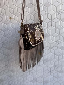 Bolso de mano de cuero auténtico con pelo metálico, estilo occidental, con flecos de piel, para mujer, regalos - Product Image 2