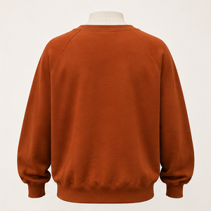 Sudadera Personalizada Color Naranja Óxido para Hombre, Corte Holgado, Cuello Redondo Ancho, Felpa Suave de Algodón Cepillado MCRW-0020 - Product Image 2