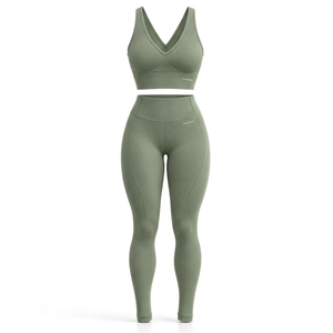 Women's Sage <b>Green</b> Cross Back Sports Bra <b>Set</b> Seamless Yoga <b>Gym</b> Workout Clothing Custom Private Label OEM - Product Image 1