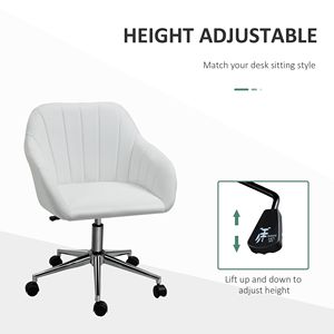 Sedia da Ufficio Girevole in Pelle PU con Schienale Medio e Design a Vasca per Soggiorno, Bianca - Product Image 4