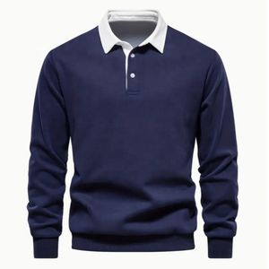 Polo à manches longues pour homme, tissu riche en coton, fournisseur de vêtements de mode. - Product Image 4