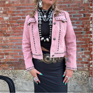 Veste Western Rose Cloutée en Daim pour Femme, en Cuir de Vachette, Courte, avec Conchos, Style Trucker, Rodeo, Cowgirl, Sud-ouest, à Boutons Pression, Coupe Ajustée - Product Image 2