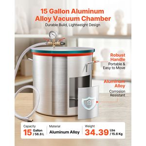 Chambre de dégazage sous vide en alliage d'aluminium de 15 gallons avec couvercle en verre trempé, tuyau et filtre à air pour la coulée de résine - Product Image 2
