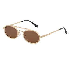 98284 New Fashion Luxury Brand Designer Double Bridge Men Shades Custom Logo Metal Oval Frame Vintage Women <b>Sunglasses</b> 2025 - Product Image 4
