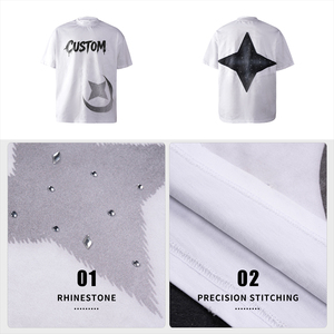 เสื้อยืดโอเวอร์ไซส์ผู้ชาย SHY SPORTS เสื้อยืดสตรีทแวร์ผ้าฝ้ายปักลายเพชร ดีไซน์เนอร์ ขายส่ง เสื้อยืดสั่งทำ - Product Image 5
