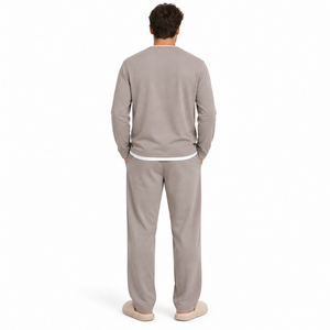Men <b>Henley</b> Pajama Set <b>Long</b> <b>Sleeve</b> Sleepwear Two Piece Loungewear Casual Homewear - Product Image 3