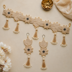 Handmade Sunflower Lotus Door Toran Mirror Work Pearl Tassel Hanging Diwali Puja <b>Wedding</b> Entrance Home Decor Gift Traditional - Product Image 6