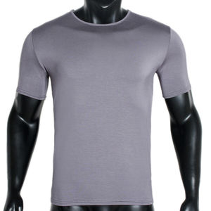 T-shirt décontracté pour homme, col rond, manches courtes, coupe classique, tricoté, couleur unie, blanc, gris, noir - Product Image 2