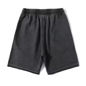 Shorts décontractés pour hommes en coton 100% respirant, couleur unie, taille mi-haute avec cordon de serrage, en tissu tricoté et finition délavée - Product Image 4