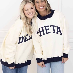Tri Delta Premium <b>Mock</b> <b>Neck</b> Cotton Fleece Pullover Women Men Ladies Unisex Chenille Letter Gingham Patch Embroidery - Product Image 1