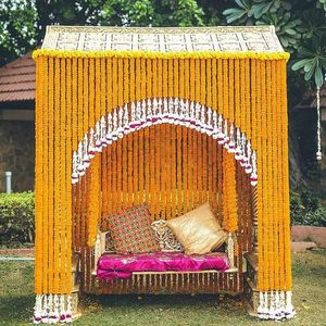 Indian Handmade Artificial White Yellow Jasmine Decorative Marigold Flower Garlands Wedding Haldi Mehndi Sangeet Festive Decor - Product Image 1