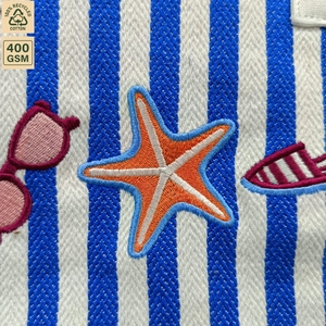 Custom Embroidered 12 Oz Striped <b>Canvas</b> Beach Tote Bag 35x29x12 cm Zipper Jute Handles Wholesale OEM ODM Manufacturer Exporter - Product Image 4