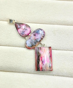 Natural Pink <b>Opal</b> Multi Stone Handmade 925 Sterling Silver Gold Plated Women's Party <b>Pendant</b> | Pear Oval Rectangle Cabochon - Product Image 3