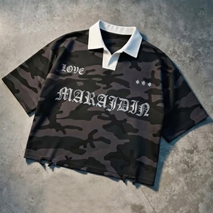 <b>Striped</b> Rugby Camouflage <b>Polo</b> <b>Shirt</b> Men Short Sleeve Breathable Woven Casual Style Front Print - Product Image 1