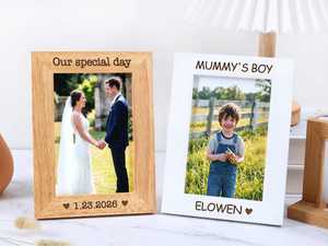 Personalized Wooden Photo <b>Frame</b> with Laser Engraving Custom <b>Name</b> Message Tabletop Installation Interchangeable Mat-Wedding Gift - Product Image 1