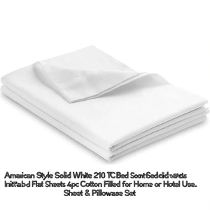 American Style Solid <b>White</b> 210 TC Bed <b>Sheet</b> Set Includes Fitted and <b>Flat</b> <b>Sheets</b> 4pcs Cotton Filled for Home or Hotel Use - Product Image 2