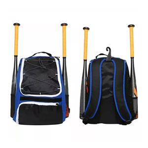 Sac à dos de baseball en nylon 50-70L grande capacité avec double porte-batte, sac de sport bleu noir avec poches en maille - Product Image 1