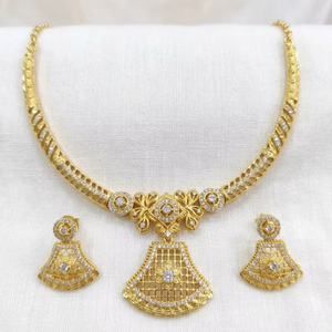 Indian 18K <b>Gold</b> Plated Brass Women's Trendy Lock Design Micro Insert Necklace <b>Set</b> Engagement Anniversary Jewelry - Product Image 1