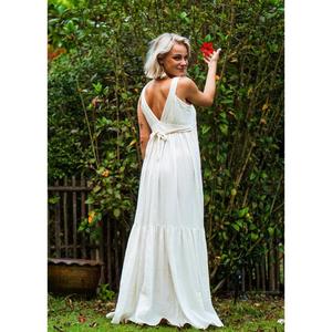 Vestido Maxi Bohemio Blanco para Mujer, con Tirantes Finos, Vestido Largo con Volantes, de Algodón, para Verano, Playa o Resort - Product Image 4