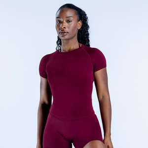 Haut de yoga court pour femme, respirant, en Spandex/Nylon, coupe-vent, à manches longues, sans couture, avec nœud, séchage rapide, écologique - Product Image 2