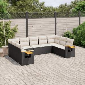 Conjunto de Sofá de Jardín de Ratán PE Negro con Acero con Recubrimiento en Polvo y Madera de Acacia, Muebles de Exterior Premium - Product Image 1
