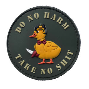 Do No Harm Take No Shit 3D Rubber <b>Patch</b> Circle Shape <b>Sew</b>-<b>On</b> Embossed Duck Design PVC Material Gift <b>Patch</b> - Product Image 2