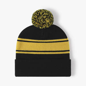Fabricant de bonnets personnalisés, bonnets en tricot jacquard brodés avec pompon, bonnet d'hiver pour hommes, équipe sportive - Product Image 2