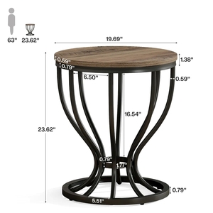Round <b>End</b> <b>Table</b> Hourglass Metal Base Vintage Wood Top Accent Side <b>Table</b> <b>Small</b> Coffee Nightstand For Living Room Bedroom Decor - Product Image 6