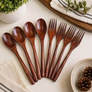 Aesthetic <b>Wooden</b> Spoon and Chopsticks <b>Set</b> Eco Friendly Kitchen Utensils Acacia Wood Salad <b>Tools</b> Manual Serving Spoon <b>Set</b> - Product Image 5