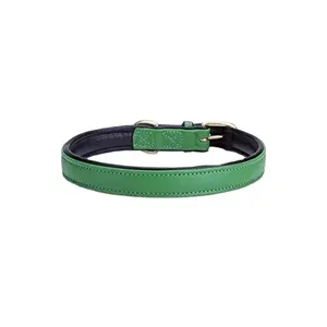 Best Quality Handmade Green Leather Dog Collar With Soft Padded Design Top Indian Manufacturer Supplier And Wholesaler