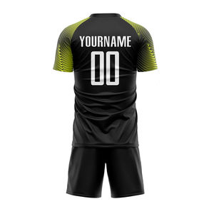 Conjunto de Camiseta de Fútbol Personalizada Negra y Verde con Impresión por Transferencia de Calor, Absorbente de Humedad, 100% Poliéster, Unisex, Corte Atlético para Adultos, Cuello Redondo - Product Image 3