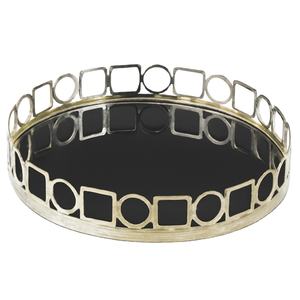 Plateau décoratif en métal argenté avec cercle et plateau de service rond carré pour la décoration intérieure Plateau de service de luxe pour table à manger - Product Image 1