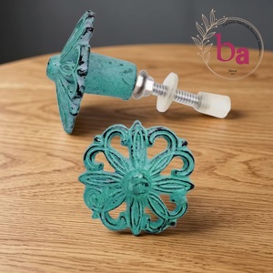 Industrial <b>Ceramic</b> Aqua Distressed Flower <b>Knobs</b> Quality Export Drawer Cabinet Handle Pulls Kitchen Bedroom Warehouse Beads Art - Product Image 1