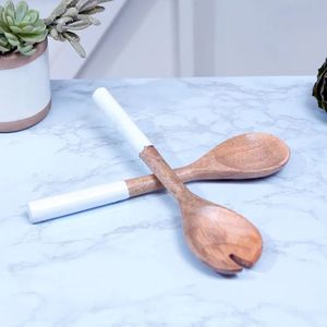 The HANDICRAFT HUB Wood Salad Servers Set with Marble Handles Eco-Friendly Dishwasher <b>Safe</b> Kitchen Serving <b>Tools</b> Uttar Pradesh - Product Image 4