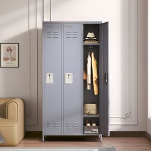Armadietto Metallico Grigio a 3 Ante da 72 Pollici con Serratura, Armadietti per Casa, Palestra, Ufficio, Scuola o Garage per Dipendenti - Product Image 1