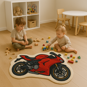 Hand Tufted <b>Red</b> bike Shape <b>Wool</b> Rug Modern Abstract Pet Friendly Non-Slip for Living Room Bedroom Studio Picnic Designer - Product Image 4