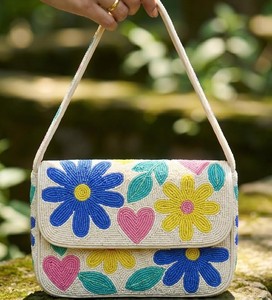 Bolso de Hombro Personalizado Hecho a Mano con Cuentas, Patrón Floral de Tucán Negro, Cartera de Noche, Bolsos de Mano Tejidos con Cuentas para Mujer, Venta al por Mayor - Product Image 3