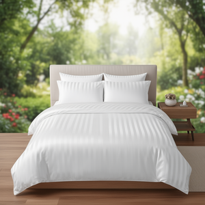 Juego de Sábanas de Algodón Egipcio, Blanco con Rayas Satinadas de 1 cm, 300 Hilos, Impermeables, 4 Piezas, Incluye Tamaños King y Twin, para Uso Doméstico y Hotelero - Product Image 2