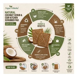 AQUA VRIKSHA Estropajo de Cocina de Fibra de Coco Natural 3 x 4 Pulgadas |   Estropajo Ecológico Biodegradable para Lavar Platos y Limpiar - Product Image 3
