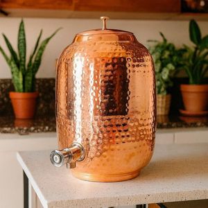 Antique Style Hammered Copper Water Dispenser <b>with</b> Lid and <b>Tap</b> Pure Copper Ayurvedic Water Storage <b>Jar</b> for Home and Hotel Use - Product Image 4