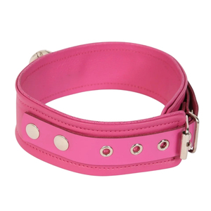 Collier ras du cou en cuir PU rose avec chaîne à maillons, boucle métallique et clous – Accessoire de mode pour soirée - Product Image 1