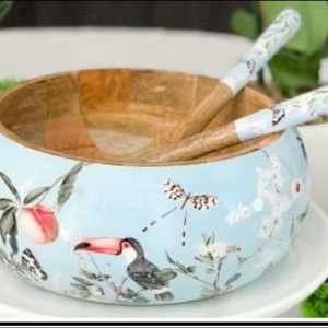 ชามผลไม้ไม้มะม่วงตกแต่งลายพิมพ์เคลือบเงา |   ชามไม้ทำมือสำหรับสลัดและผสมอาหารสำหรับห้องครัวและห้องรับประทานอาหาร - Product Image 1