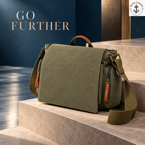 Bolso de Lona Verde Oliva para Hombre con Asa de Transporte |   Bolso bandolera vintage con solapa frontal, bolsillo lateral y correa ajustable - Product Image 2