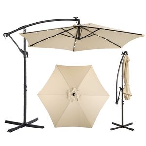 Parasol de patio rond de 10 pieds avec 18 lumières LED, 6 baleines en fer, polyester imperméable - Product Image 2