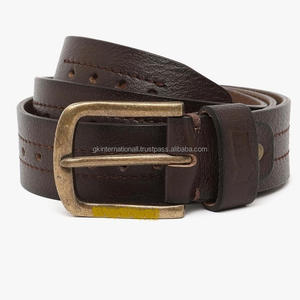 Cinturón informal de cuero hecho a mano duradero para hombre en cuero genuino marrón con hebilla de metal de una sola punta de latón antiguo sólido - Product Image 4