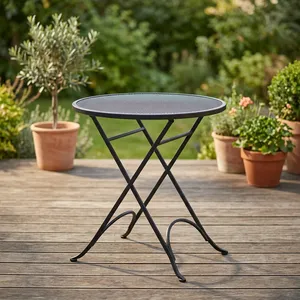 Black Round Metal Mesh Folding Bistro <b>Table</b> Modern <b>Outdoor</b> Patio <b>Side</b> Coffee <b>Table</b> - Product Image 4