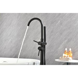 Rubinetto per vasca da bagno a pavimento ad alta portata con doccetta e beccuccio girevole - Rubinetti per vasca e doccia a pavimento - Product Image 6