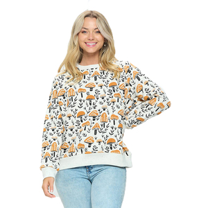 Primefield <b>Women's</b> Crew Neck Sweatshirt Long Sleeve Printed Mushroom <b>Pattern</b> Cotton Polyester Autumn Casual Wear - Product Image 3