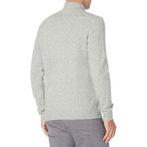 Men's Light Gray <b>Quarter</b> <b>Zip</b> Knitted Cotton Embroidered Zipper <b>Sweater</b> Regular Fit Stand Collar Winter Solid Color Pullover - Product Image 5